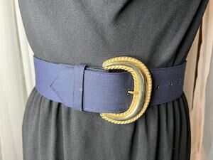belt wide navy cloth covered 1980s